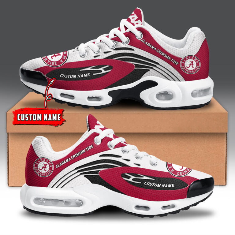 Alabama Crimson Tide Personalized Name Team Logo Mix Colors Wave Line Air Max Shoes Air Cushion Sneakers